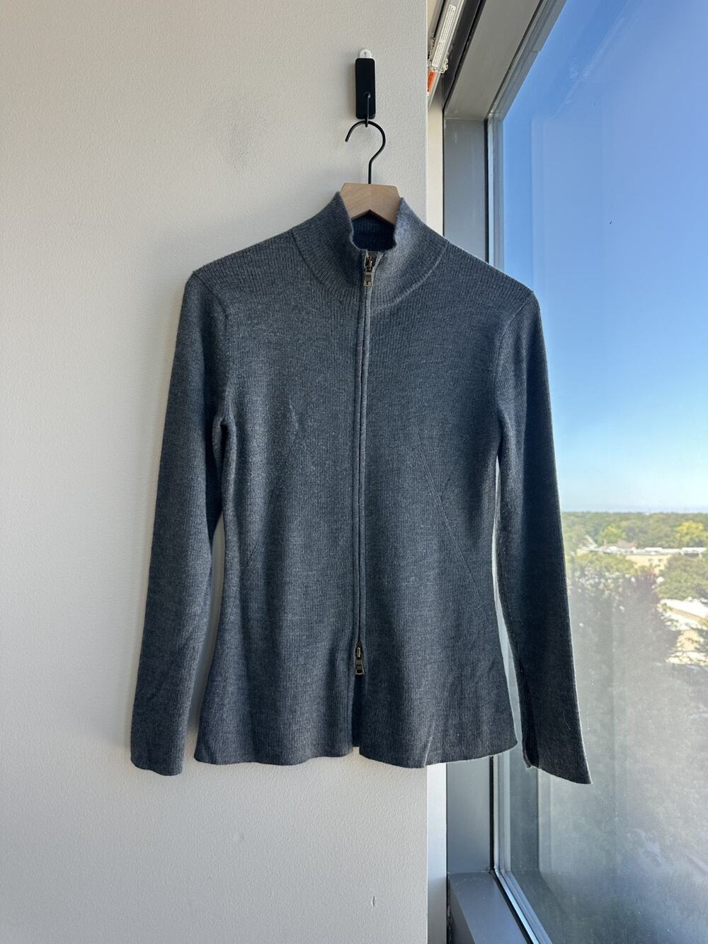 Rhone Gray Porto Rib Zip-Up Merino Wool Blend Cardigan Sz M